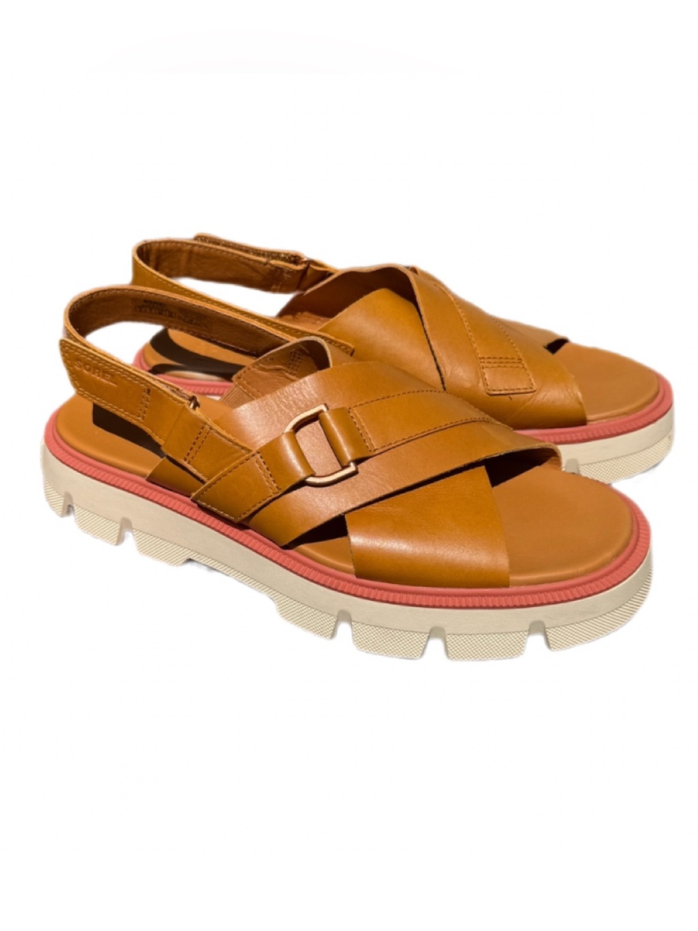 Sorel Rein CB Crisscross Platform Sandals Canyon Gold/Tan Leather Women’s 9 - Picture 3 of 11
